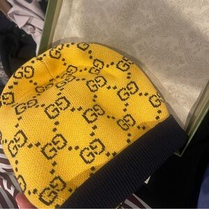 GUCCI Navy Blue & Yellow Monogrammed Beanie
